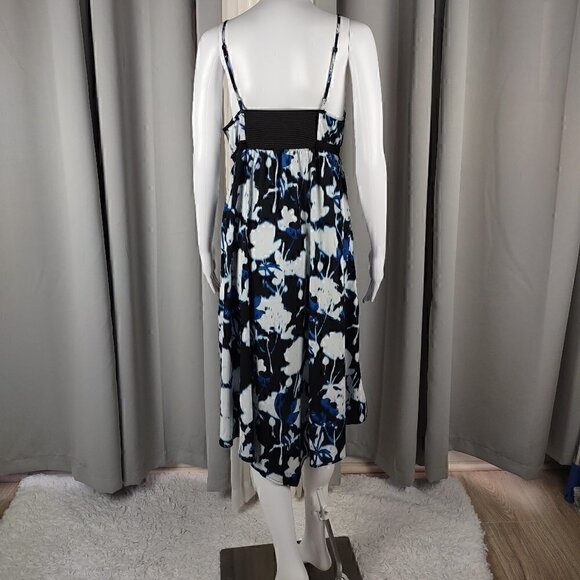 Vera Wang Spaghetti Strapped Emperor Cut Blue Print Elastic Back Dress Size M - Picture 3 of 11